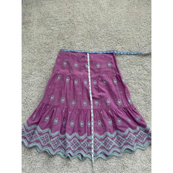 Tibi Women’s Cotton Silk Pink Embroidered Tiered‎ Scalloped Hem Skirt Sz 6 Lined - Picture 7 of 7